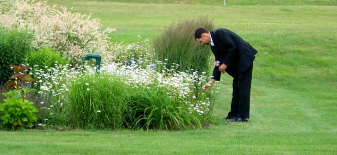 Gathering a Posey for his Bride to Be
