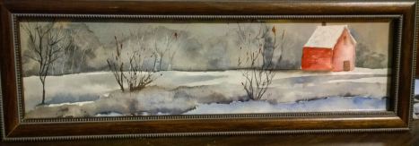 Red Cardinals with Red Barn