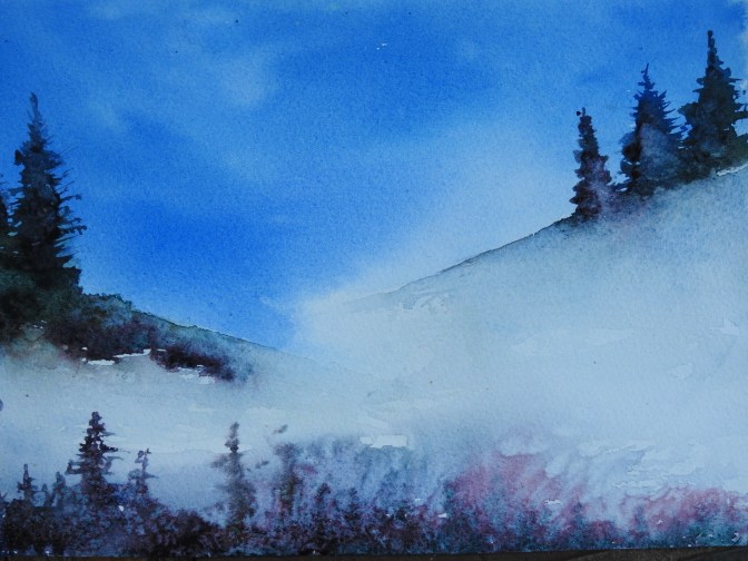Watercolor landscape which is make believe.